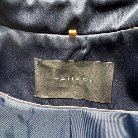 Ladies Tahari Trench Coat, Dark Blue Satin Portrait Collar Size Small Machine … - Picture 7 of 9